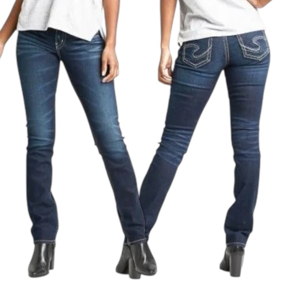 Silver Jeans Denim - Silver Jeans Suki Curvy Fit Straight Leg Jeans Size 33 Dark Indigo